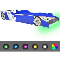 The Living Store Kinderbett mit LED im Rennwagen-Design 90 x 200 cm Blau
