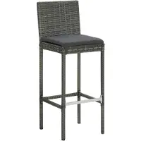 The Living Store Garten-Barhocker mit Kissen 2 Stk. Grau Poly Rattan