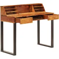 The Living Store Schreibtisch 110 x 50 x 94 cm Massivholz und Stahl