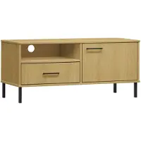 The Living Store TV-Schrank OSLO mit Metallbeinen Braun Massivholz Kiefer