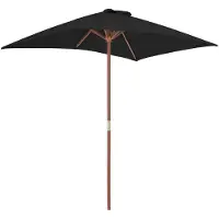 The Living Store Sonnenschirm mit Holzmast Schwarz 150x200 cm