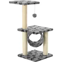 The Living Store Katzen-Kratzbaum Sisal 65 cm Grau Pfoten-Muster