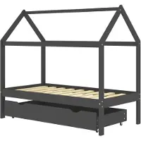 The Living Store Kinderbett mit Schublade Dunkelgrau Massivholz Kiefer 80x160 cm