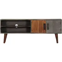 The Living Store TV-Schrank Grau 130x30x46 cm Raues Mango-Massivholz