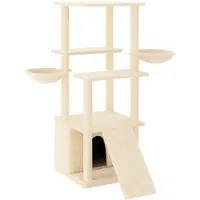 The Living Store Kratzbaum mit Sisal-Kratzsäulen Creme 133 cm