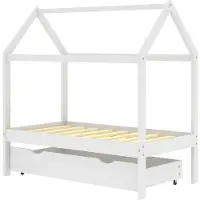 The Living Store Kinderbett mit Schublade Weiß Massivholz Kiefer 70x140 cm