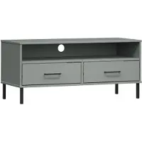 The Living Store TV-Schrank OSLO mit Metallbeinen Grau Massivholz Kiefer