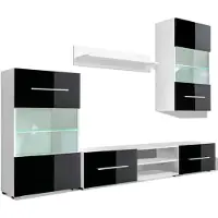 The Living Store Fünfteilige Wohnwand TV-Schrank mit LED-Beleuchtung Schwarz