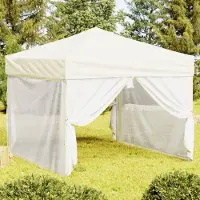 The Living Store Partyzelt Faltbar mit Seitenwänden Creme 3x3 m