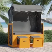 The Living Store Strandkorb mit Dach Poly Rattan & Massivholz Schwarz Anthrazit