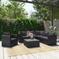 The Living Store 7-tlg. Garten-Lounge-Set mit Auflagen Poly Rattan Schwarz