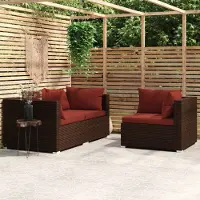 The Living Store 3-tlg. Garten-Lounge-Set mit Kissen Braun Poly Rattan