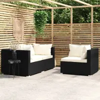 The Living Store 3-tlg. Garten-Lounge-Set mit Auflagen Schwarz Poly Rattan