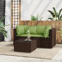 The Living Store 3-tlg. Garten-Lounge-Set mit Kissen Braun Poly Rattan
