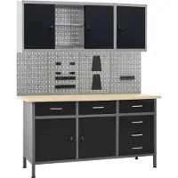 The Living Store Werkbank mit 4 Werkzeugwänden und 2 Wandschränken