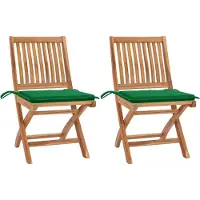 The Living Store Gartenstühle 2 Stk. mit Grünen Kissen Teak Massivholz