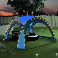 The Living Store Partyzelt mit LED und 4 Seitenwänden 3,6x3,6x2,3 m Blau