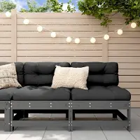 The Living Store Mittelsofas mit Kissen 2 Stk. Grau Massivholz Kiefer