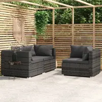 The Living Store 3-tlg. Garten-Lounge-Set mit Kissen Grau Poly Rattan