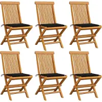 The Living Store Gartenstühle mit Schwarzen Kissen 6 Stk. Massivholz Teak