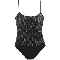 LASCANA Badeanzug , Damen, Gr. 42, N-Gr, schwarz-weiß (schwarz, weiß), Polyamid, Colorblocking, gepunktet, unifarben, Badeanzüge Badeanzug, Vordermieder für flacheren Bauch, verstellbare Träger