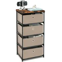 Costway Nachttisch mit Stoffschubladen, Beistelltisch mit Metallrahmen, Aufbewahrungsschrank Stoffkommode für Schlafzimmer, Wohnzimmer, Flur (Braun, 4 Schubladen)