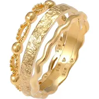 Elli Ring 3Er Set Wellen Kugel Bandring Gehämmert 925 Silber Elli Gold