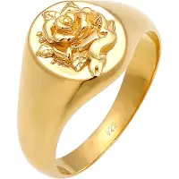 Elli Siegelring "Ring Siegelring Damen Rose 925er Silber" Gr. 58, gold, Fingerringe, Damen, 58, ohne Stein, Silber 925 (Sterlingsilber), 9mm, Siegelring