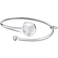 Lotus Armspange "Essentials - Herz", silber (edelstahlfarben, kristallweiß, kristallweiß), Armbänder, Damen, Edelstahl, Armspange, mit Glasstein