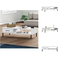 vidaXL Couchtisch OSLO mit Metallbeinen Weiß Massivholz Kiefer - Couchtische