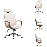 vidaXL Drehbarer Bürostuhl mit Kopfstütze Creme Kunstleder Bugholz - Bürostühle