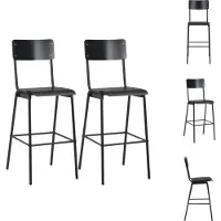 vidaXL Barhocker 2 Stk. Schwarz Massives Sperrholz Stahl - Barhocker