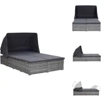 vidaXL 2-Personen-Sonnenliege mit Auflage Poly Rattan Grau - Gartenbetten