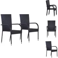 vidaXL Stapelbare Gartenstühle 2 Stk. Poly Rattan Schwarz - Gartenstühle