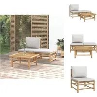 vidaXL 3-tlg. Garten-Lounge-Set mit Hellgrauen Kissen Bambus - Gartensofaelemente