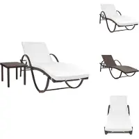 vidaXL Sonnenliege mit Auflage & Tisch Poly Rattan Braun - Sonnenliegen