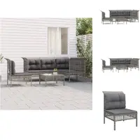 vidaXL 6-tlg. Garten-Lounge-Set mit Kissen Grau Poly Rattan - Gartenmöbel-Sets