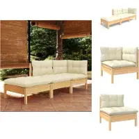 vidaXL 3-tlg. Garten-Lounge-Set mit Creme Kissen Massivholz Kiefer - Gartenmöbel-Sets