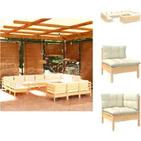 vidaXL 13-tlg. Garten-Lounge-Set mit Creme Kissen Kiefernholz - Gartenmöbel-Sets