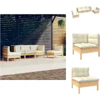 vidaXL 5-tlg. Garten-Lounge-Set mit Creme Kissen Massivholz Kiefer - Gartenmöbel-Sets