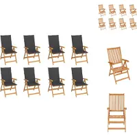 vidaXL Garten-Liegestühle mit Kissen 8 Stk. Massivholz Teak - Gartenstühle