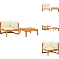 vidaXL 2-tlg. Garten-Lounge-Set mit Kissen Cremeweiß Akazienholz - Gartensofaelemente