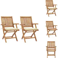 vidaXL Gartenstühle 2 Stk. mit Cremeweißen Kissen Teak Massivholz - Gartenstühle