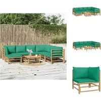 vidaXL 8-tlg. Garten-Lounge-Set mit Grünen Kissen Bambus - Gartenmöbel-Sets
