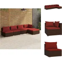vidaXL 5-tlg. Garten-Lounge-Set mit Kissen Poly Rattan Braun - Gartenmöbel-Sets