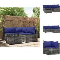 vidaXL 4-tlg. Garten-Lounge-Set mit Kissen Grau Poly Rattan - Gartensofas