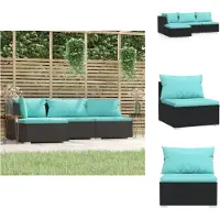 vidaXL 4-tlg. Garten-Lounge-Set mit Kissen Schwarz Poly Rattan - Gartenmöbel-Sets