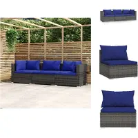 vidaXL 3-Sitzer-Sofa mit Kissen Grau Poly Rattan - Gartenmöbel-Sets