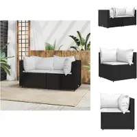 vidaXL Garten-Ecksofas mit Kissen 2 Stk. Schwarz Poly Rattan - Gartensofas