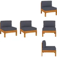 vidaXL Mittelsofas 2 Stk. mit Dunkelgrauen Kissen Massivholz Akazie - Gartensofaelemente